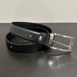 Nanni Italy Black Leather Belt Silver Buckle Stud Accents Minimalist 95/38